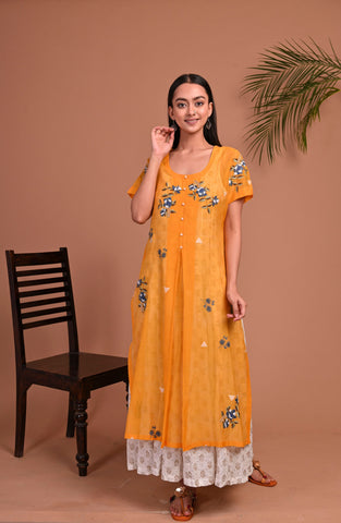 Handwoven Silk Chanderi Yellow Kurta Set