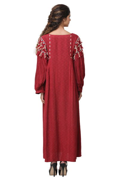 Ruby Red Kantha Stitch Maxi Dress