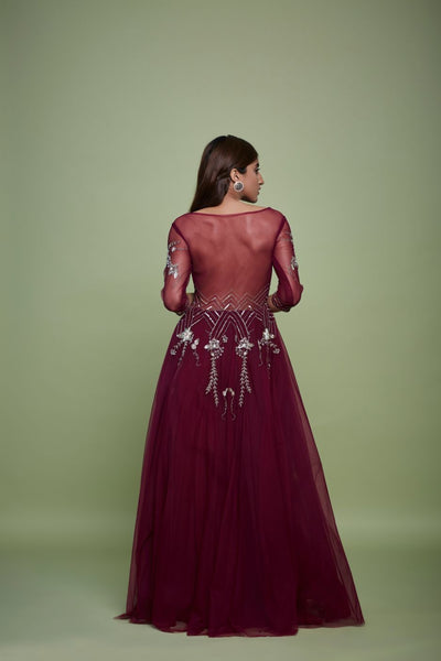Embroidered Net Gown