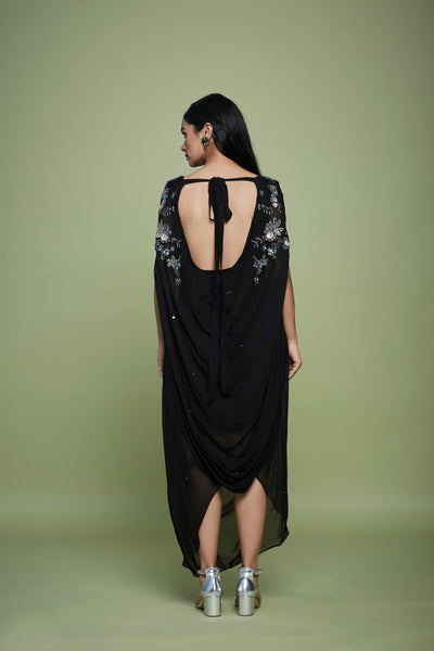 Embroidered Cowl Dress
