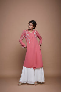 Neckline Gathered Embroidered Tunic with Sharara