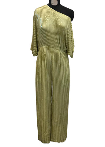 Yellow Hand Embroidered Sequin Jumpsuit