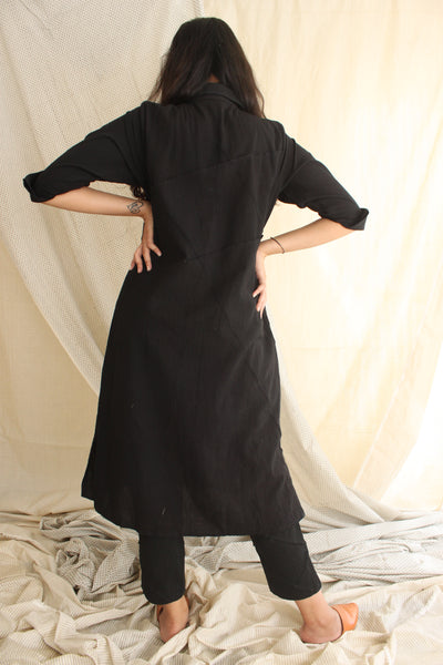 Pleated Black Shirt Dress