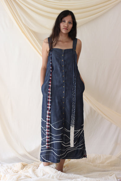 Button Down Denim Dress with Removable Straps