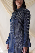 Denim Shirt with Pleating & Hand Embroidery