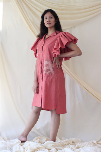 Ruffles Dress with Hand Embroidery