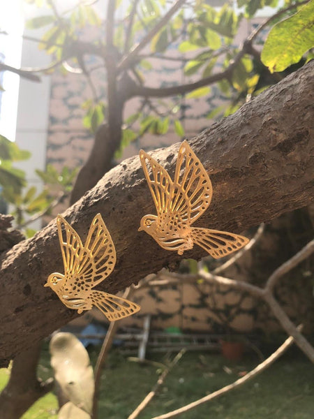 Matt Yellow Gold Plated Birdie Earrings
