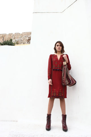 Ruby Red Embroidered Tunic Dress