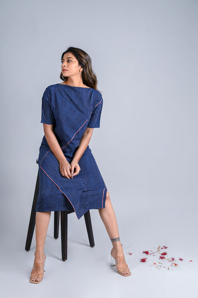 Handwoven Folded Dress with Diagonal Detail