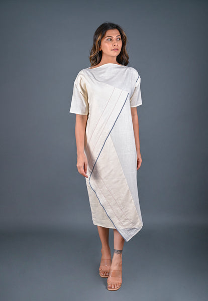 Handwoven Folded Dress with Diagonal Detail