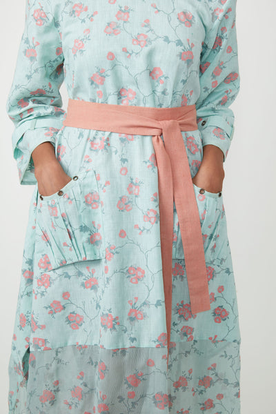 Ocean Blue Linen Printed Midi Dress
