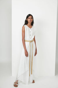 Pearl White Silk Mul  Asymmetrical Wrap Dress