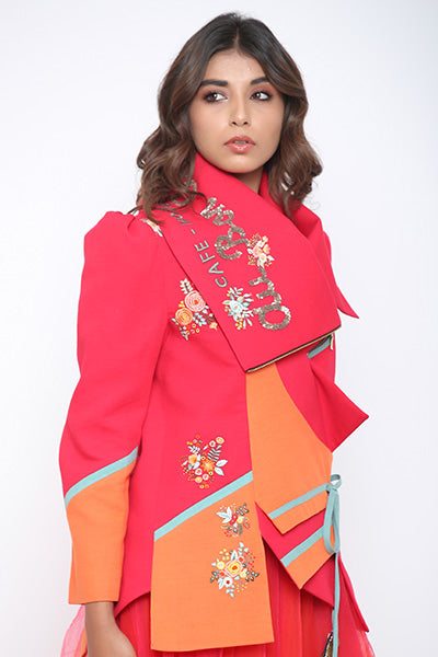 Draped Collar Jacket with Back Zipper Detail