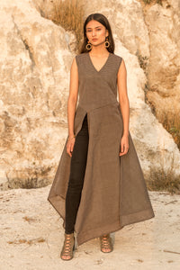 Charcoal Grey Slitted Long Dress