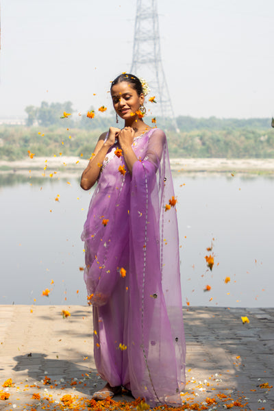 Pastel Lilac Saree Drape Gown